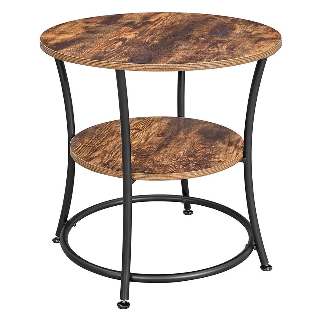 Tavolino EUXY, Due Ripiani Rotondi, 55x55x55 cm, In Metallo e Legno Faggio