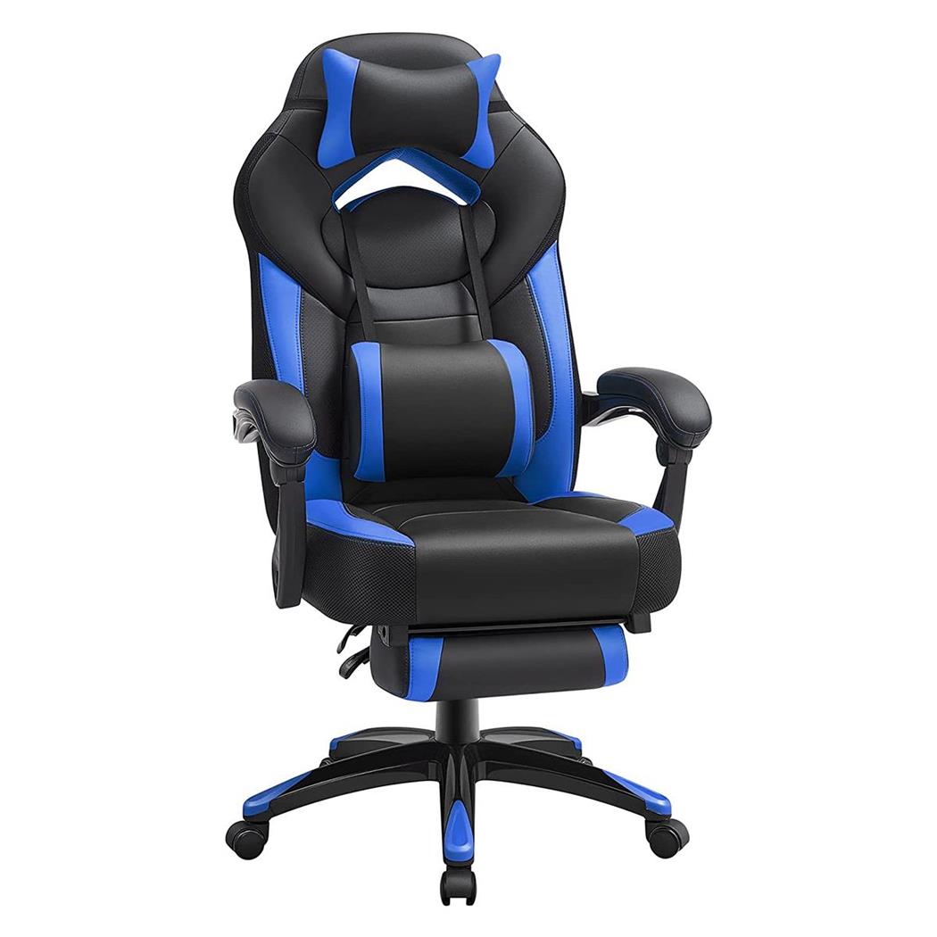 Poltrona Gaming ROGER, Schienale Inclinabile, Poggiapiedi, in Pelle, Nero e Blu