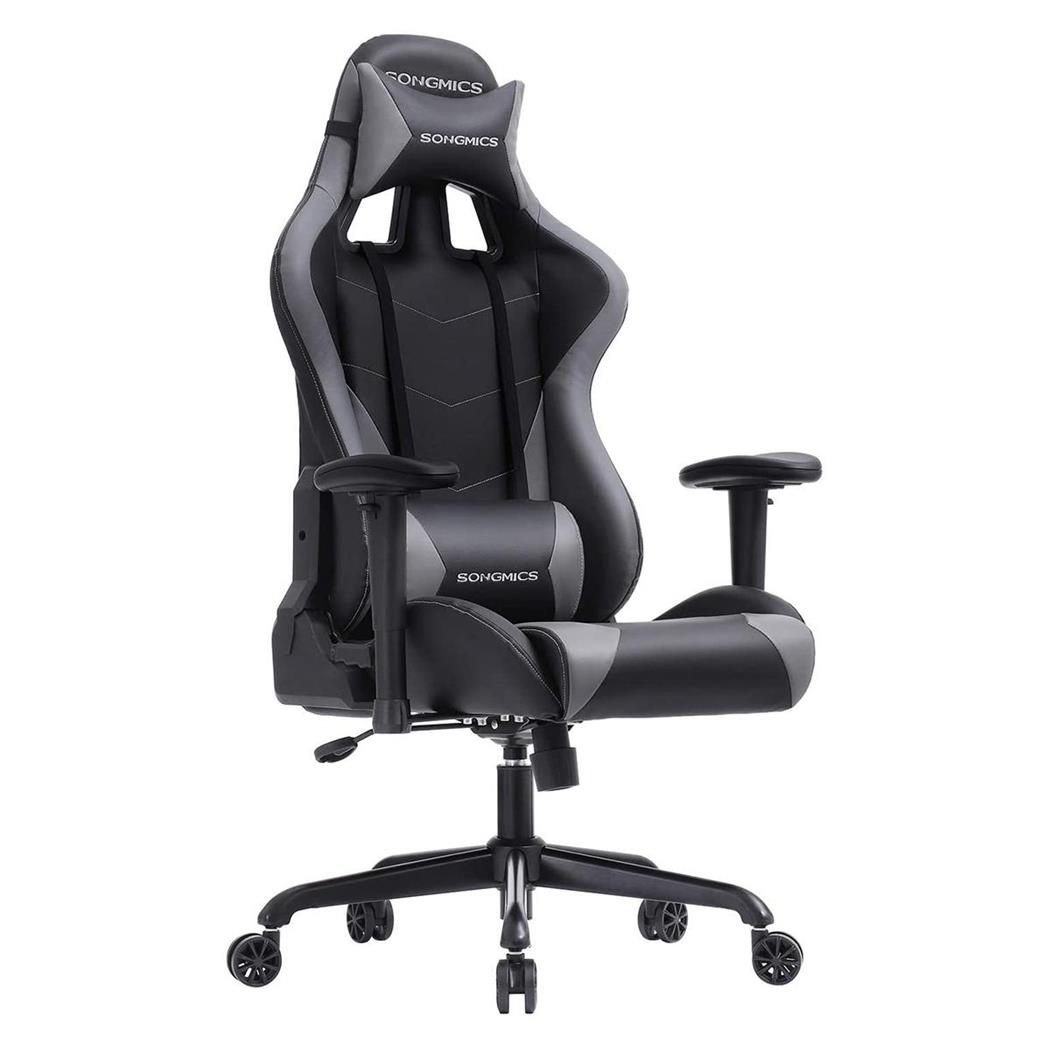 Poltrona Gaming KENDAL, Ampio Sedile, in Pelle Nera e Grigia