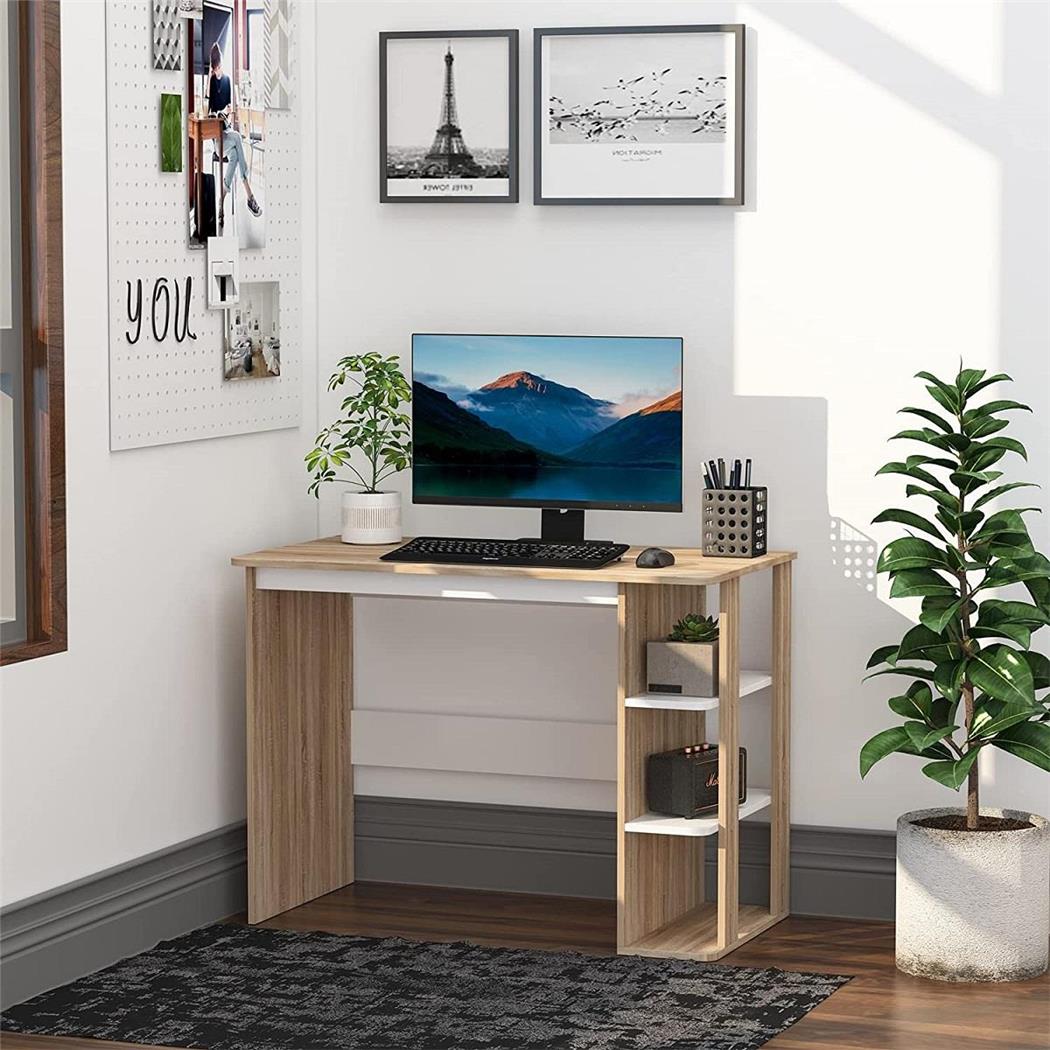 Scrivania per computer NIZA, 100x55x74cm, in Legno colore Rovere e Bianco