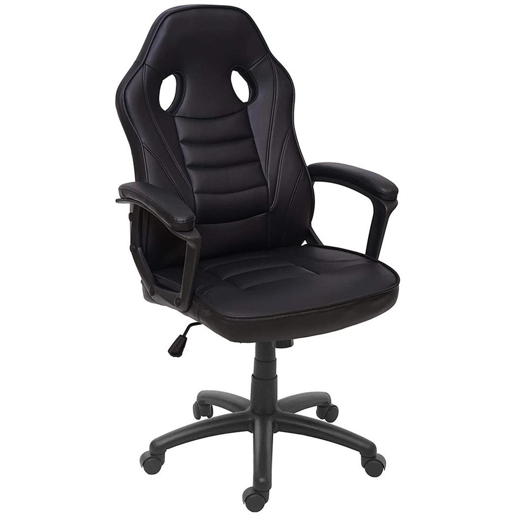 Poltrona Gaming DRIFT, Schienale Basculante, Design Sportivo, Pelle Nera