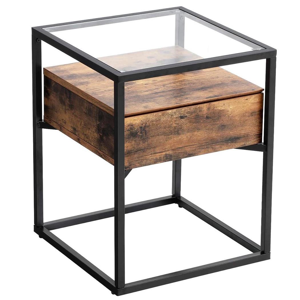 Tavolino KELLY, 54x43x43cm, Stile Industriale, Struttura in Acciaio, Nero e Marrone 