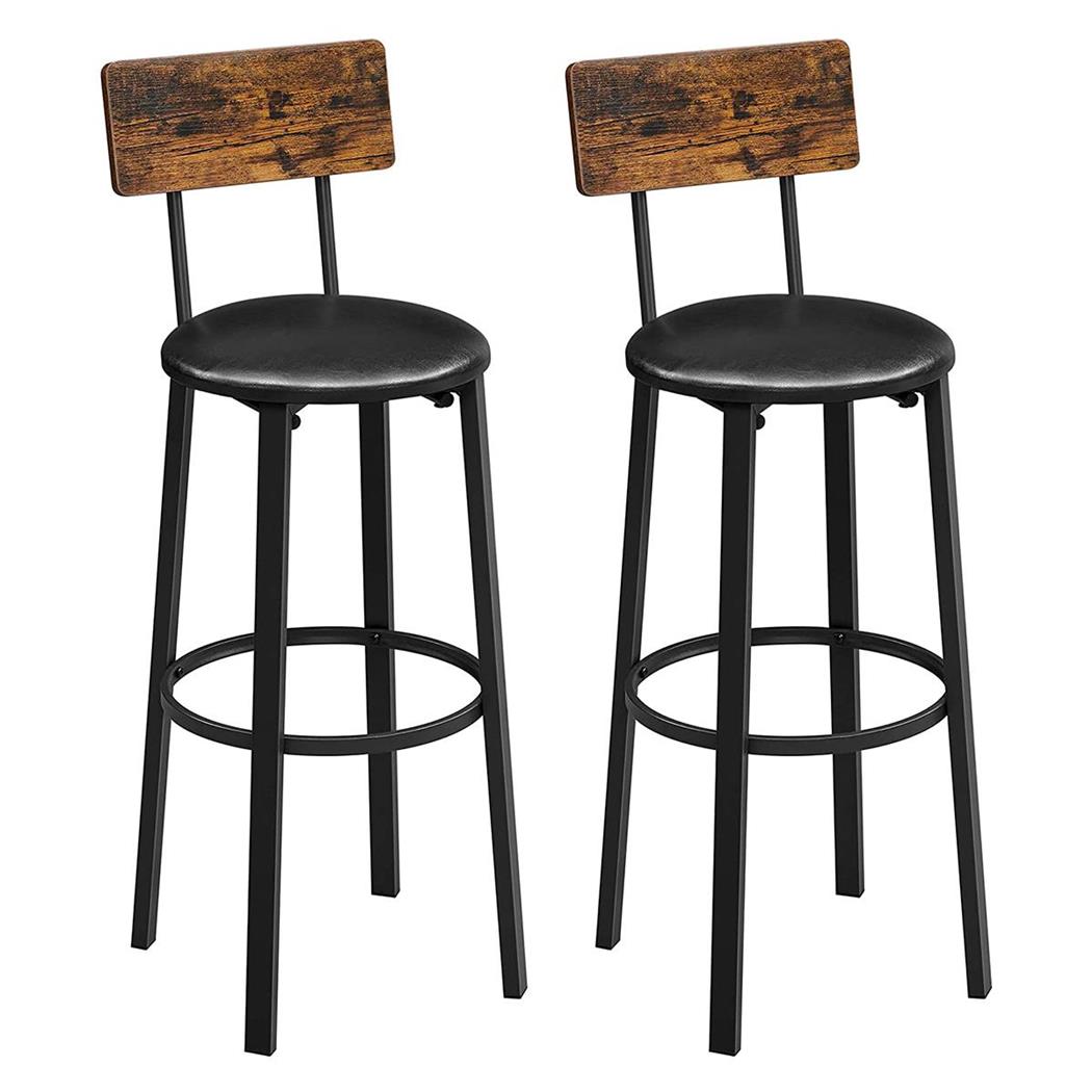 Lotto di 2 Sgabelli JONS, Design Vintage, in Metallo e Pelle Nera e Legno Marrone