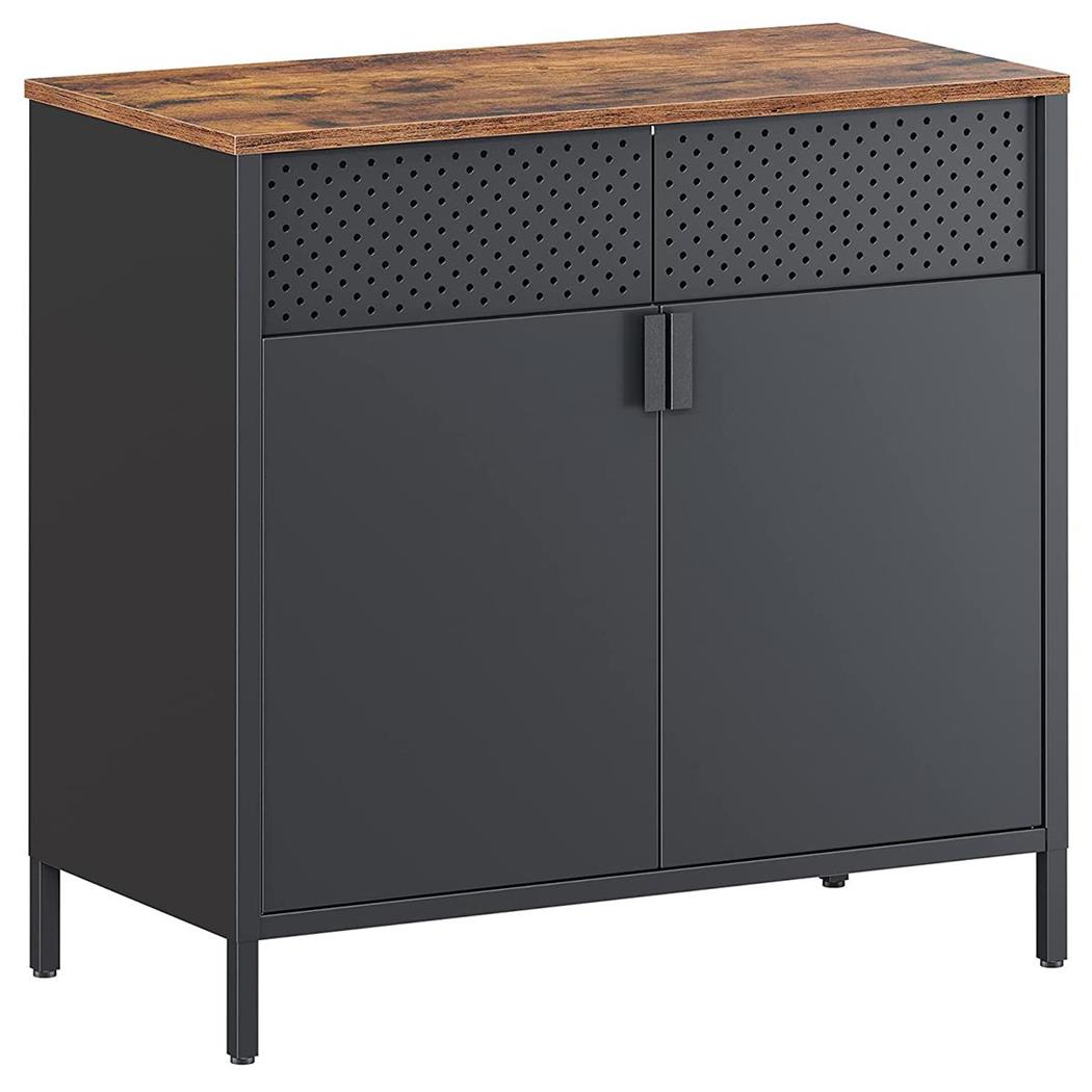 Armadietto TANK, Design Moderno ed Essenziale, in Acciaio, con Ripiano in Legno
