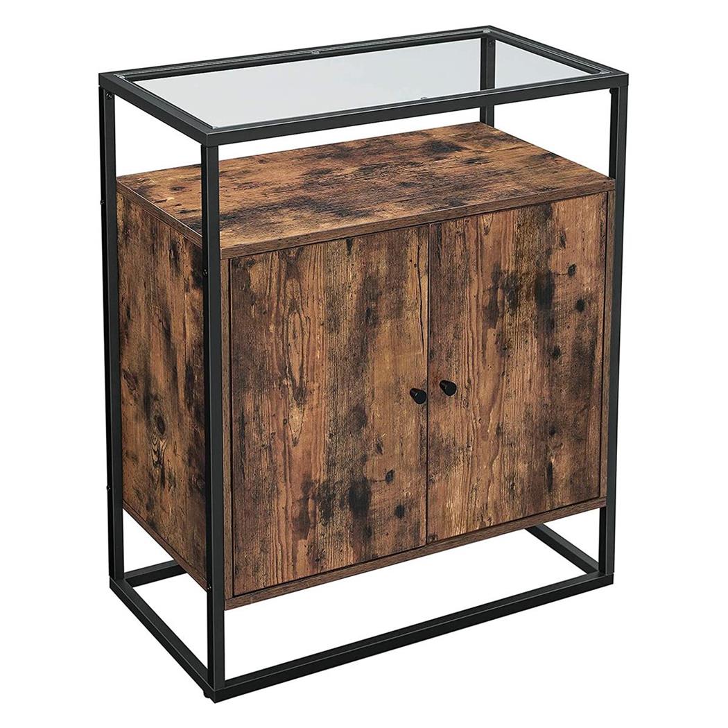 Mobiletto KADIE, Ripiano in Vetro Temperato, 70x35x80cm, Acciaio e Legno Faggio