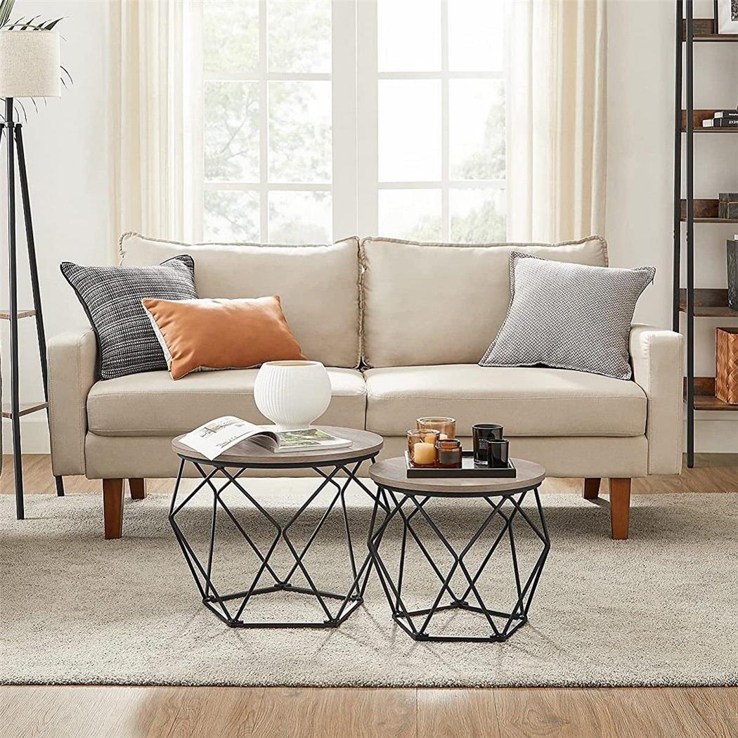 Set di 2 Tavolini RAIDEN, Stile Industriale, In Acciaio e Legno colore Grigio