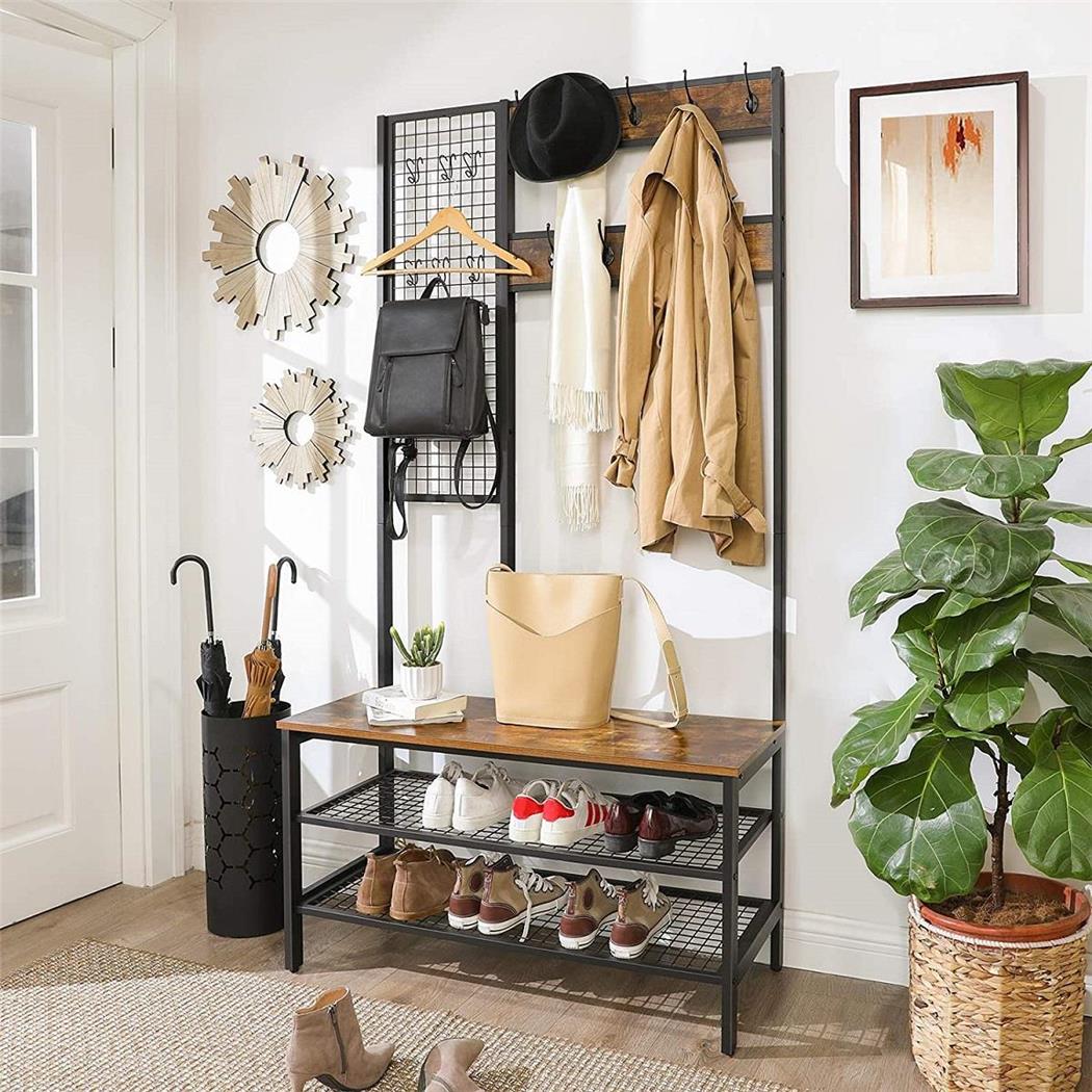 Appendiabiti KATLYN, Stile Industriale, 97,7x40x185cm, in Metallo e Legno Faggio
