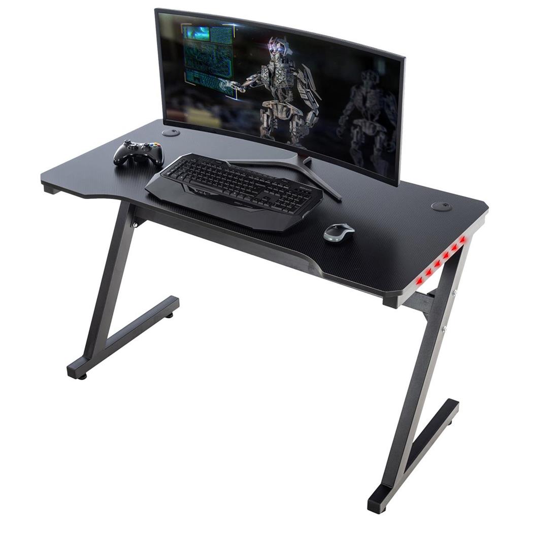 Scrivania Gaming LUISY, Design Sportivo con LED, Struttura in Acciaio, color Nero