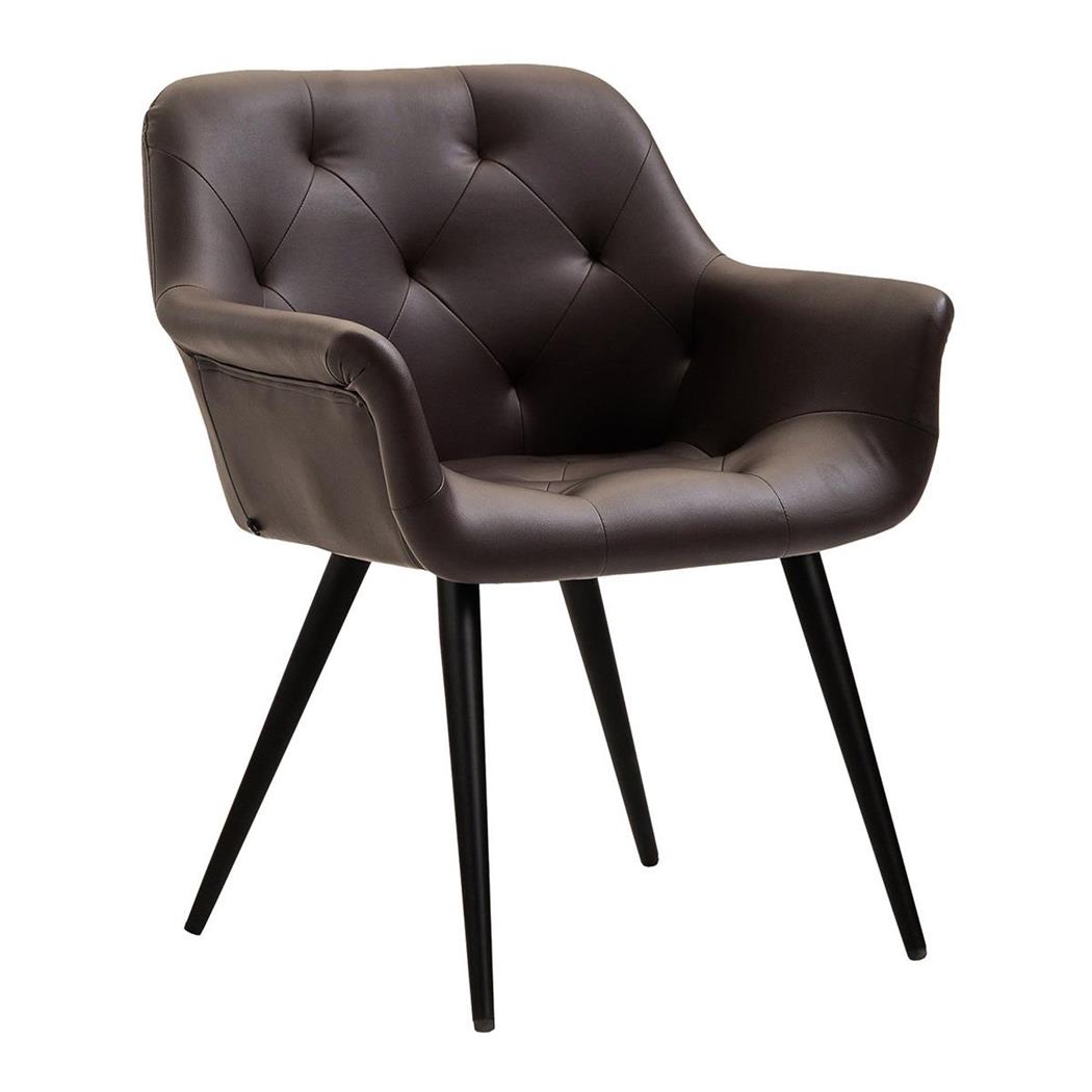 Poltroncina per ospiti LIDIA, Design Avvolgente, Gambe Nere, Pelle Marrone 