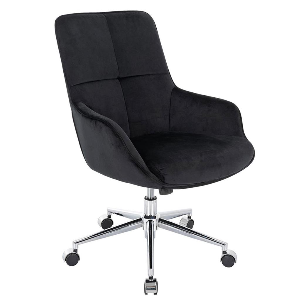 Sedia da Ufficio NIGEL, Comoda Imbottitura, Braccioli Integrati, in Velluto, Nero