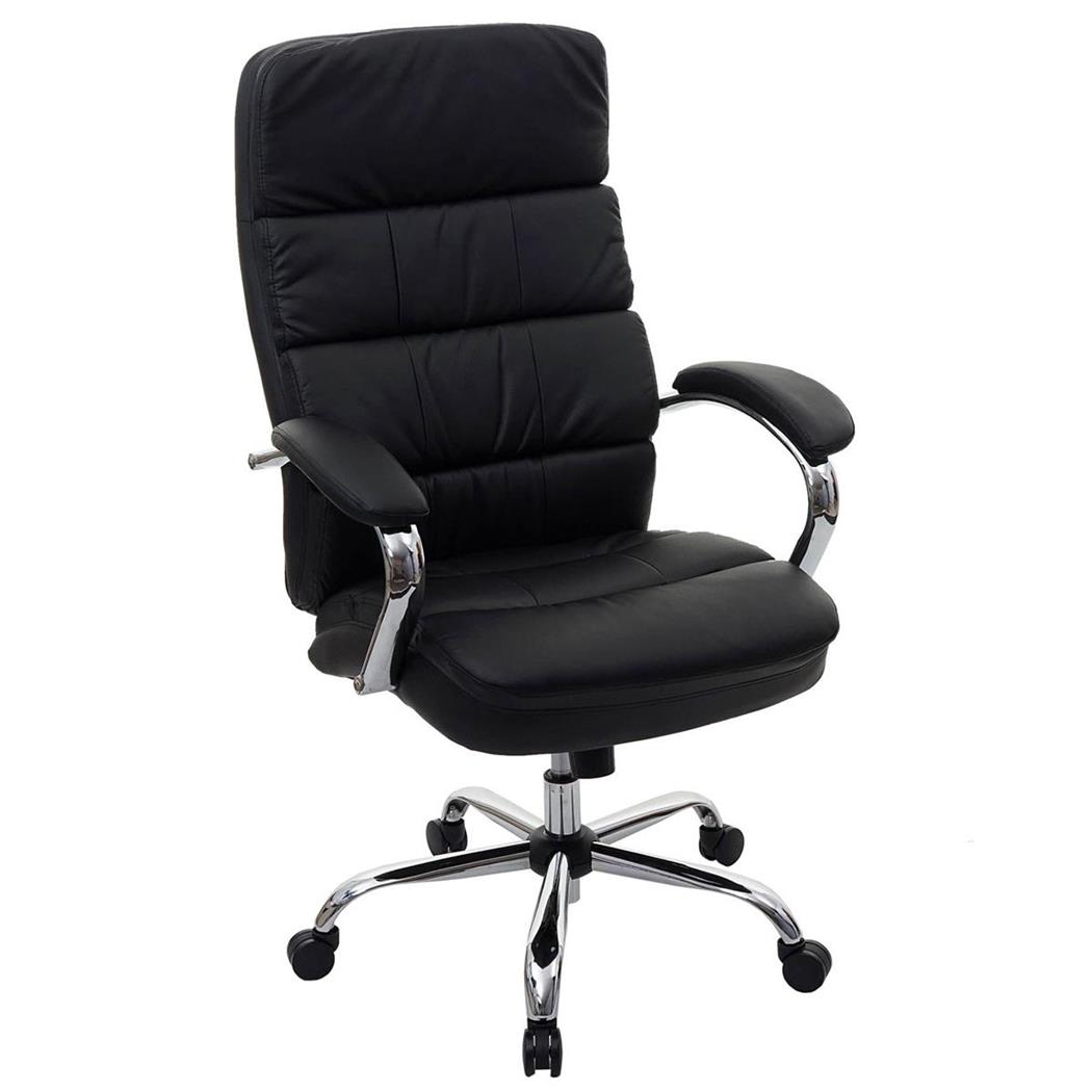 Poltrona da Ufficio JUSTIN, Spessa Imbottitura, Struttura Metallica, Pelle Nera