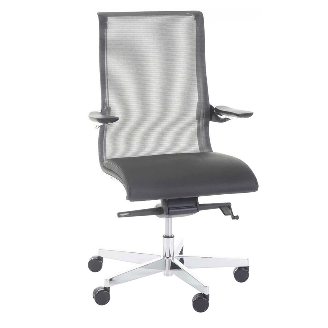 Sedia da Ufficio BRANDON, Design Moderno, in Vera Pelle e Tessuto Traspirante Nero