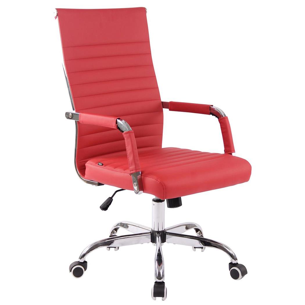 DEMO# Sedia da Ufficio BERLIN, Design Elegante, Base in Metallo, Pelle Rossa