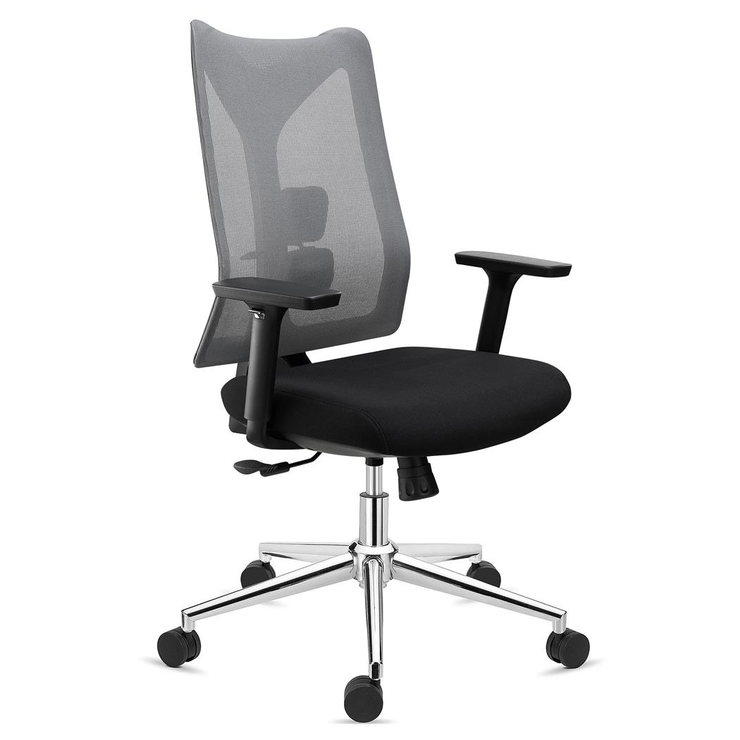 DEMO# Sedia Ergonomica ADARA, Esclusiva, Supporto Lombare Regolabile, Rete e Tessuto, Grigio