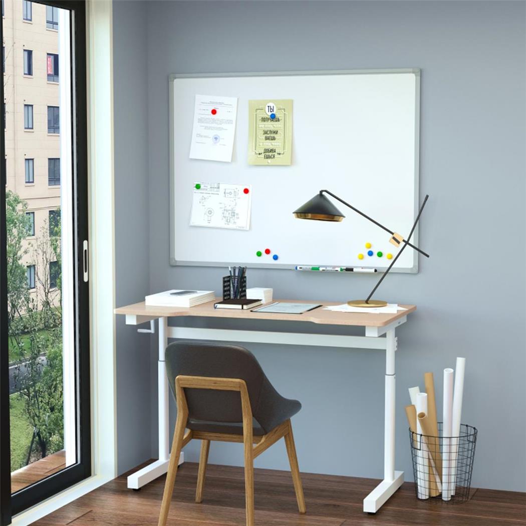 Scrivania ALBENY, 120x60cm, Versatile e Moderna, Regolabile in Altezza, Bianco e Faggio