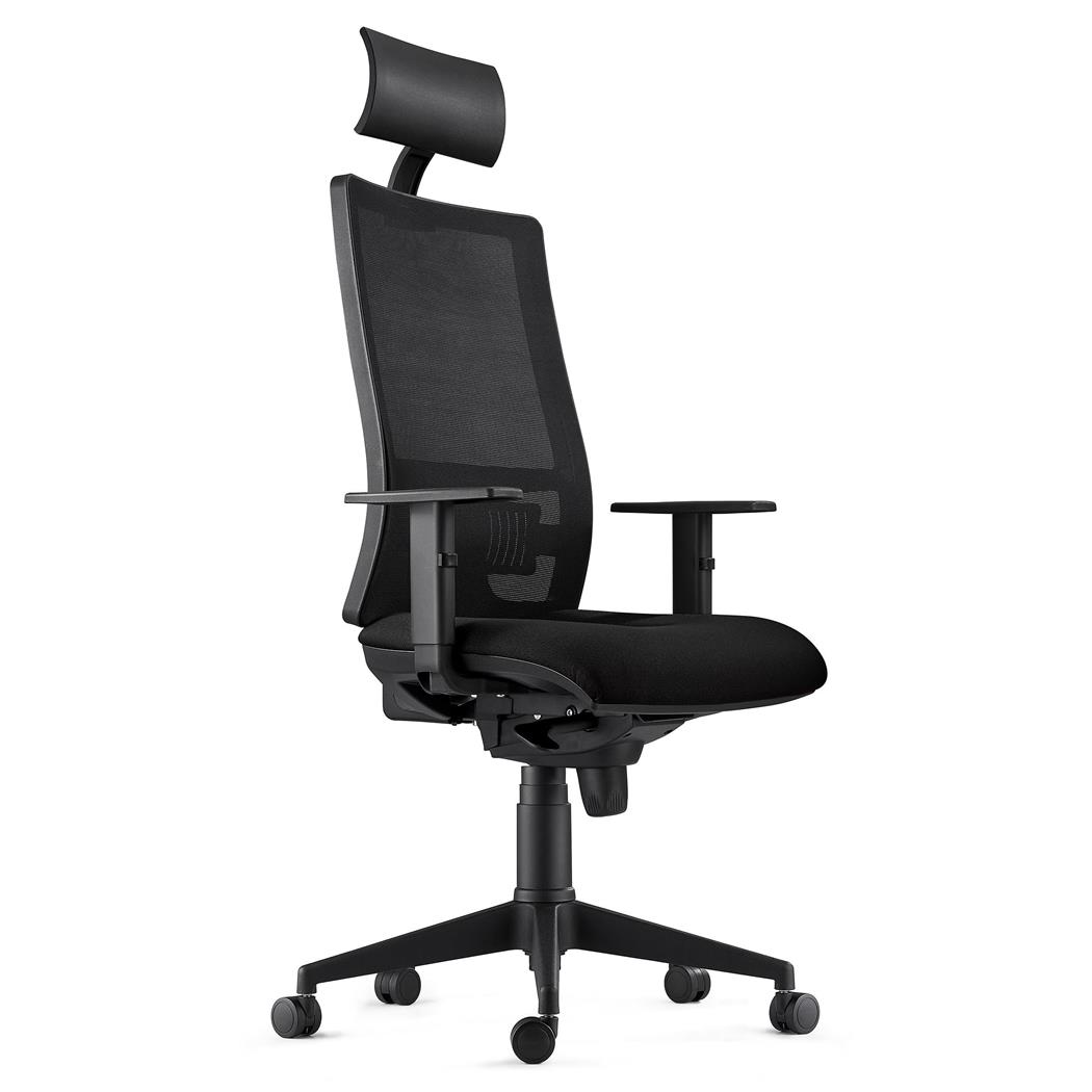 DEMO# Sedia Ergonomica MARSA con Poggiatesta, Braccioli Regolabili e Supporto Lombare, in Nero