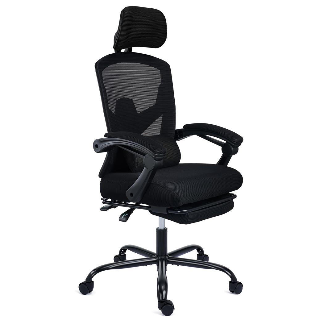 Sedia Ergonomica DELTA, Confortevole, Poggiapiedi Estensibile, Cuscino Lombare, Nero