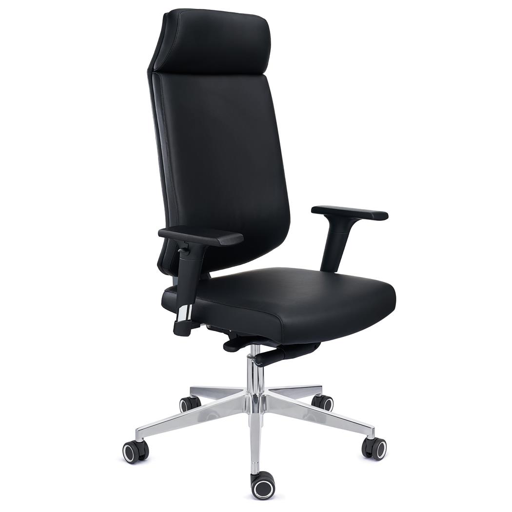 Poltrona Direzionale MILANO, Ergonomica, Elegante e Confortevole, Regolabile, in Pelle Nera