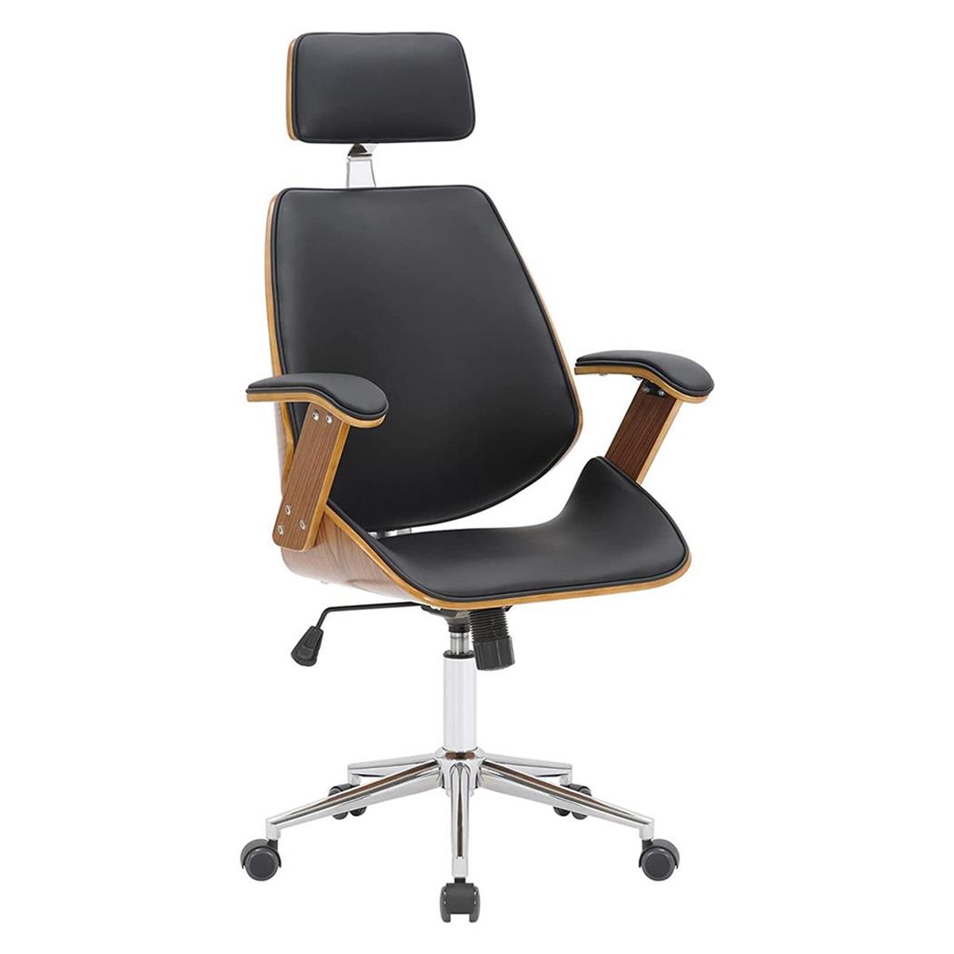 Sedia da ufficio NAIMA, Design Elegante, Struttura in Legno e Pelle colore Nero