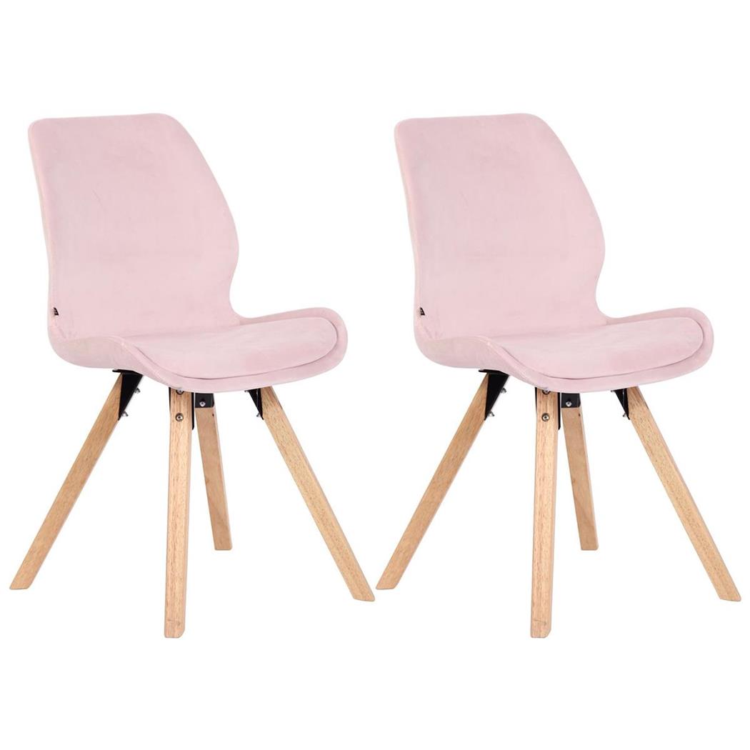 Lotto da 2 Sedie Ospiti KALI, Gambe Legno color Faggio, Seduta Imbottita, Velluto Rosa