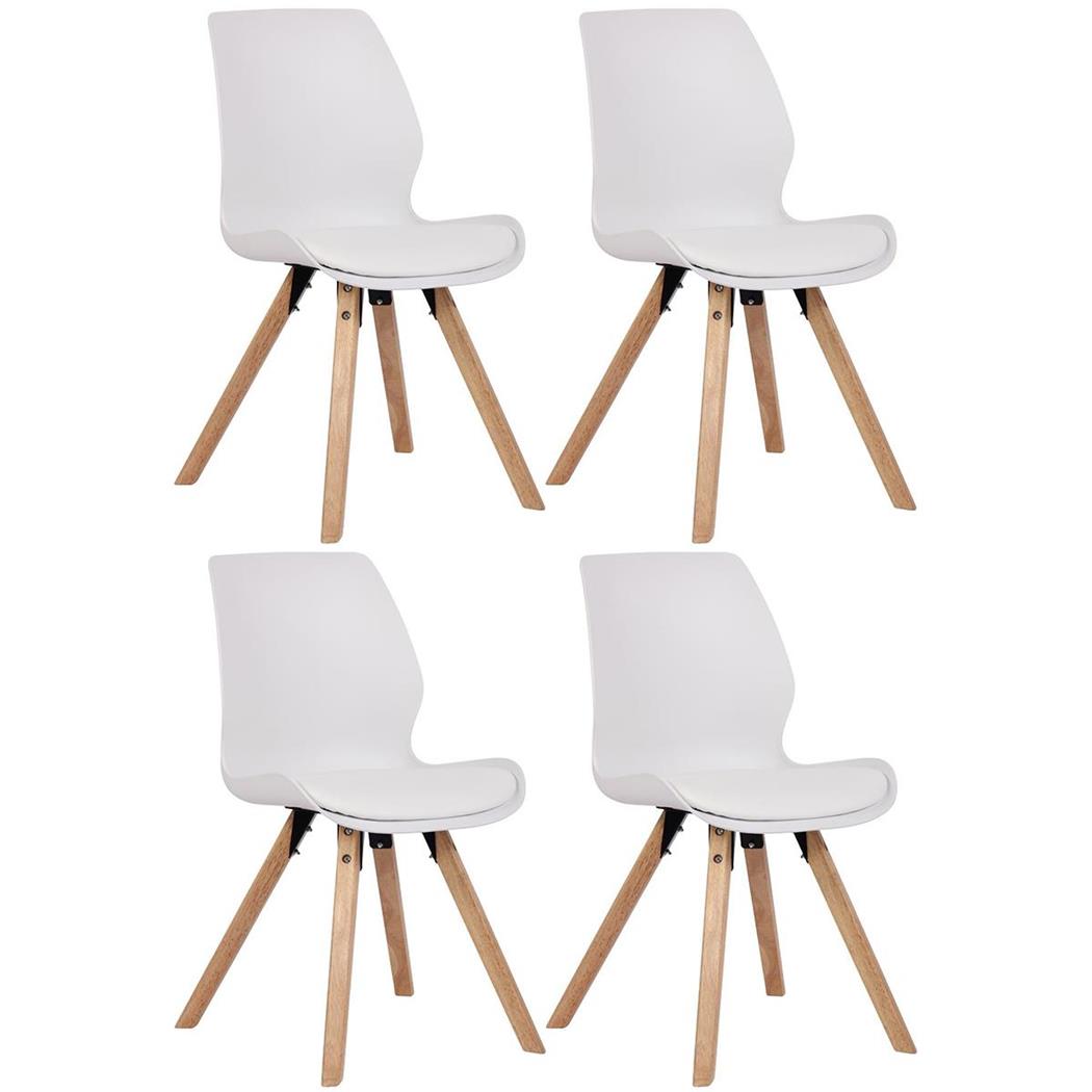 Lotto da 4 Sedie Ospiti KALI, Gambe Legno color Faggio, Seduta Imbottita, Plastica Bianca