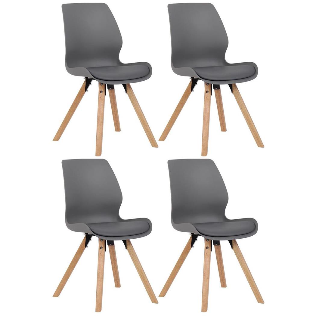 Lotto da 4 Sedie Ospiti KALI, Gambe Legno color Faggio, Seduta Imbottita, Plastica Grigia