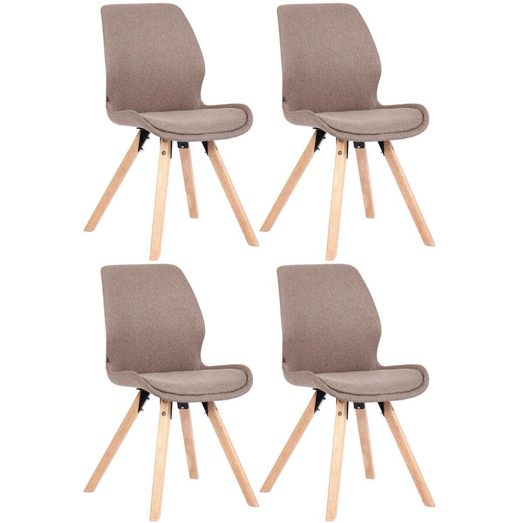 Lotto da 4 Sedie Ospiti KALI, Gambe Legno color Faggio, Seduta Imbottita, Tessuto Marrone Chiaro