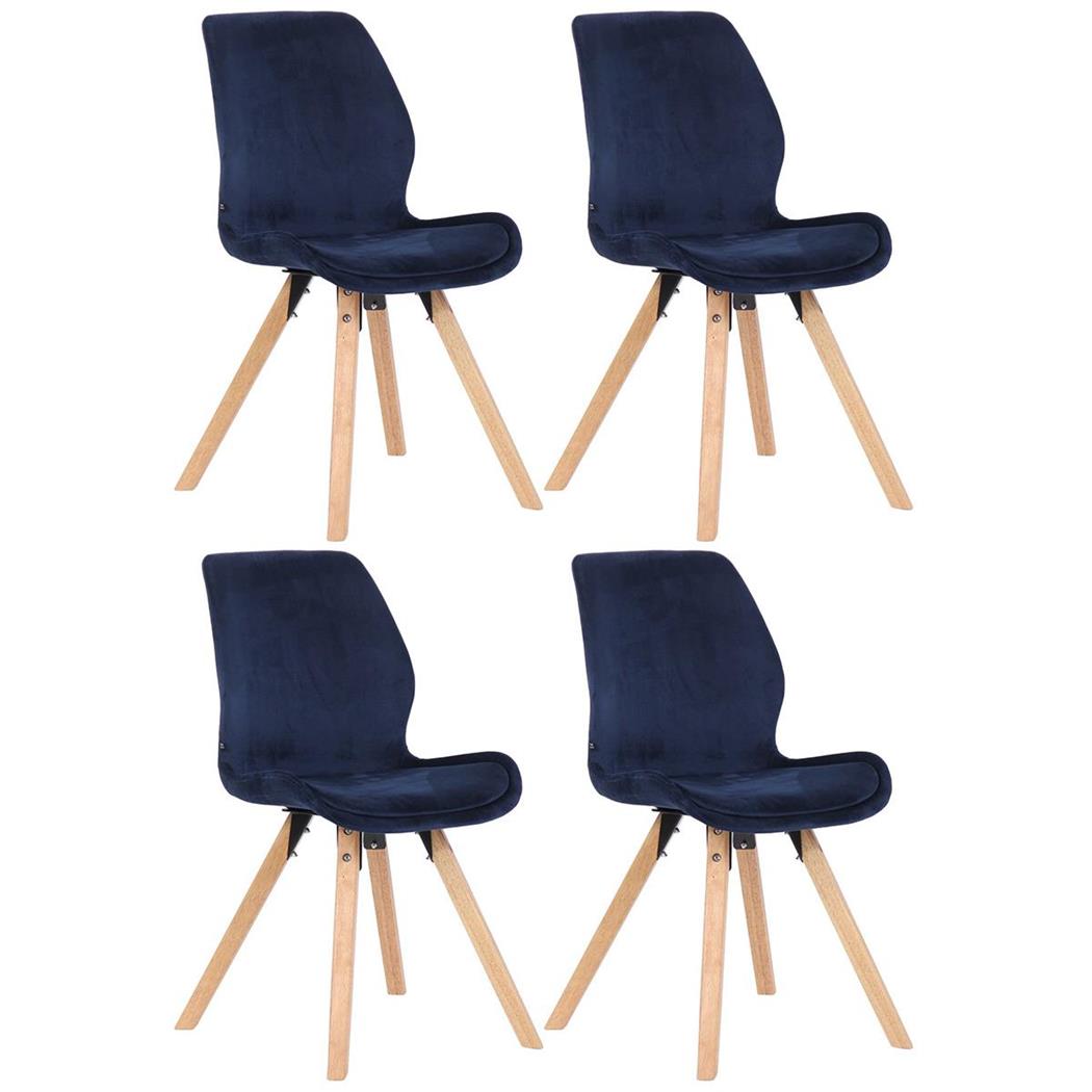 Lotto da 4 Sedie Ospiti KALI, Gambe Legno color Faggio, Seduta Imbottita, Velluto Blu