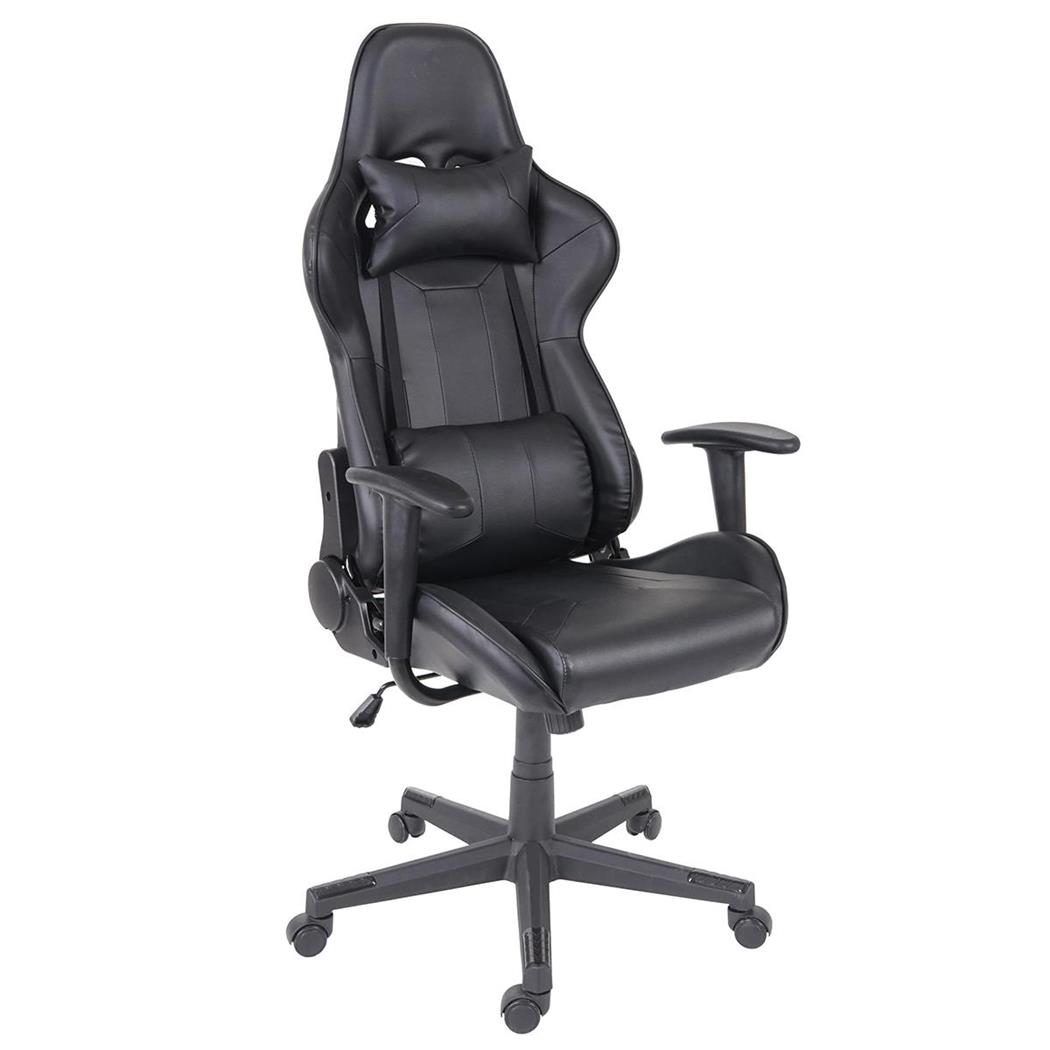 Poltrona Gaming CAMTON, Cuscini Lombare e Cervicale, in Pelle Nera