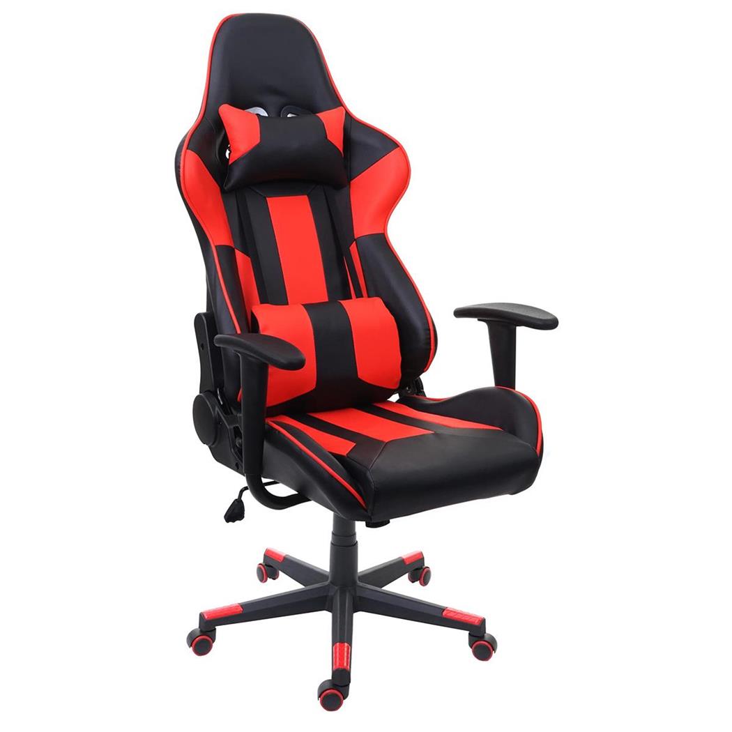 Poltrona Gaming CAMTON, Cuscini Lombare e Cervicale, in Pelle Nera e Rossa