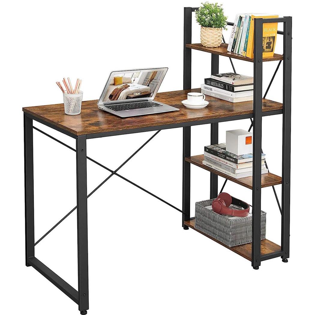 Scrivania Per Ufficio LAIKA, 120x119x60 cm, Struttura in Acciaio, Mensole Laterali, Ripiano Marrone