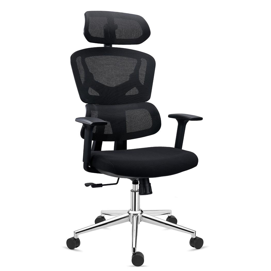 Sedia Ergonomica SIDNEY, Massimo Comfort, Base in Metallo, Seduta in Rete e Tessuto, Nero