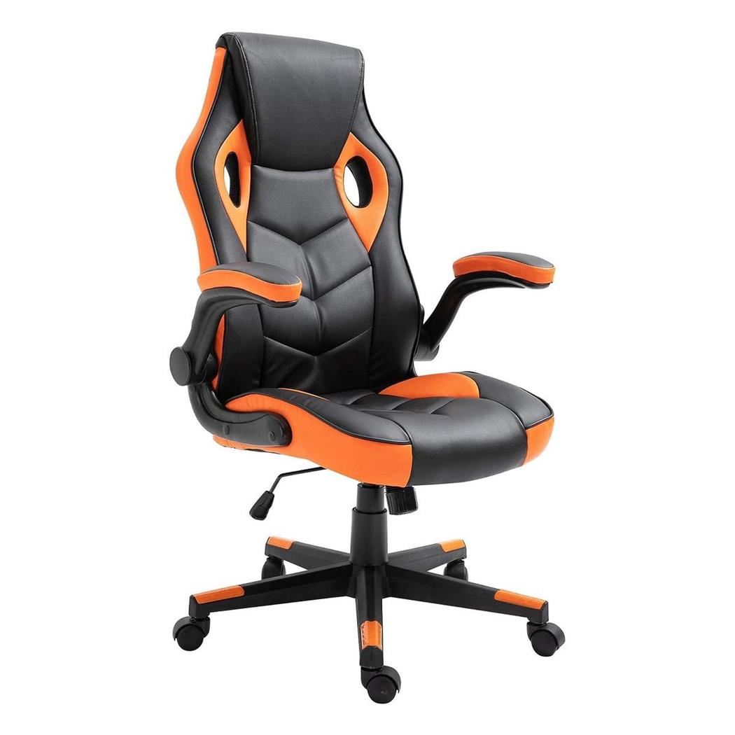 Sedia Gaming MAX, Braccioli abbattibili, in Pelle Nera e Arancione
