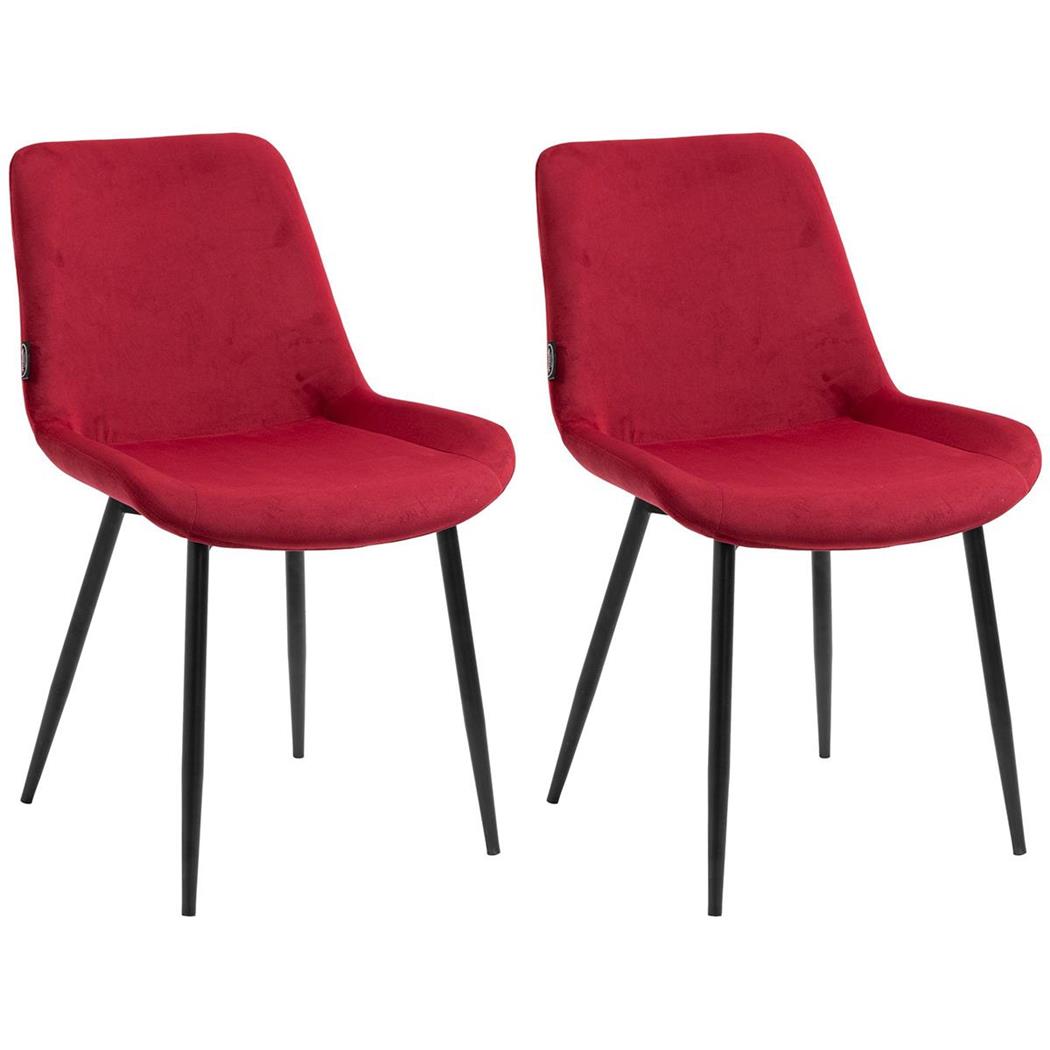 Lotto da 2 Sedie Ospiti VICKY, Gambe in Metallo Nero, Comode e Di Design, Velluto Rosso