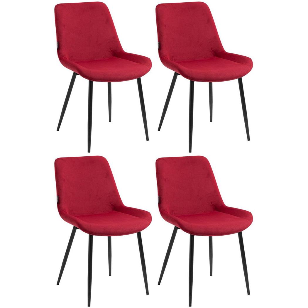 Lotto da 4 Sedie Ospiti VICKY, Gambe in Metallo Nero, Comode e Di Design, Velluto Rosso
