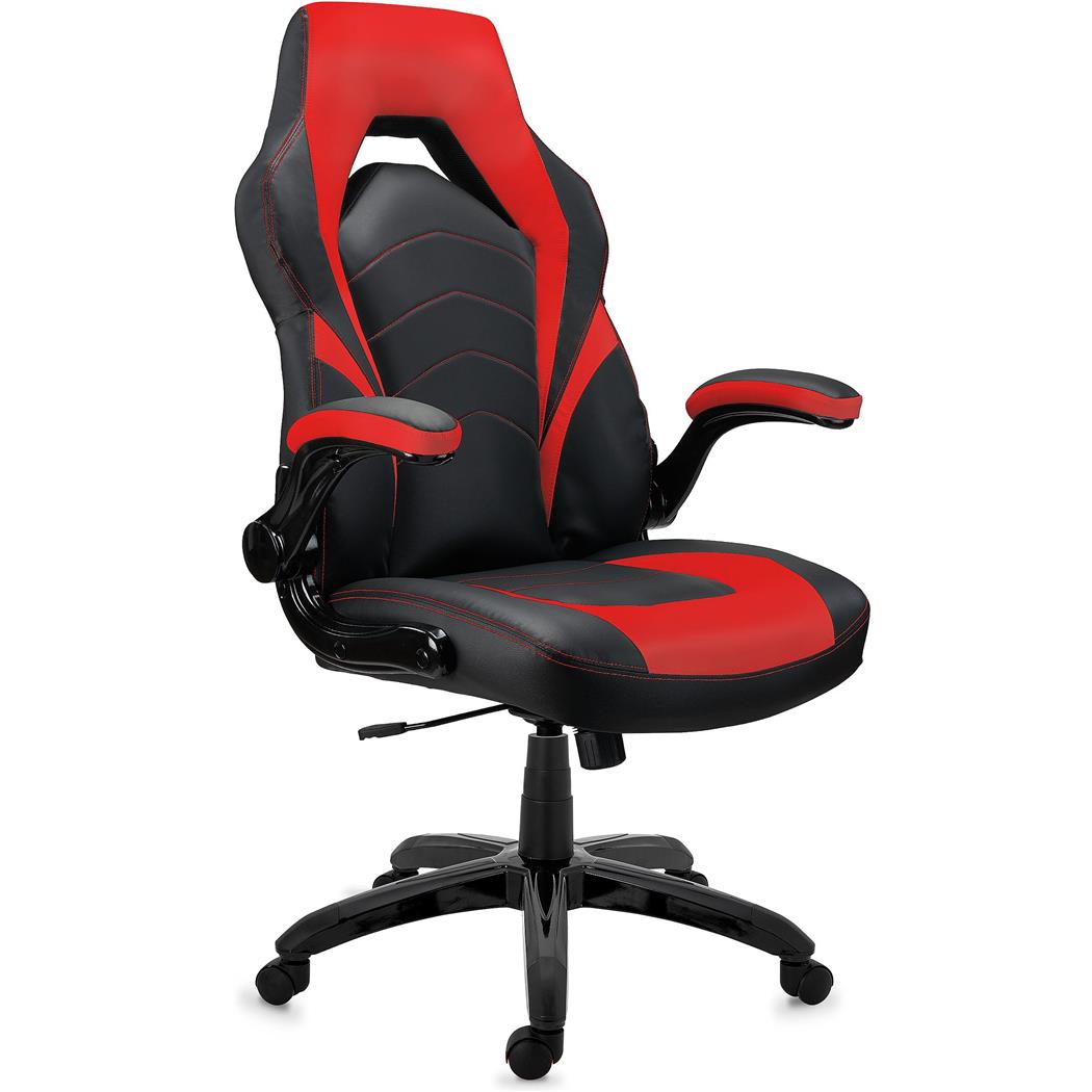 Sedia Gaming NITRO, Molto Confortevole, Braccioli Abbattibili, Pelle, Nero e Rosso