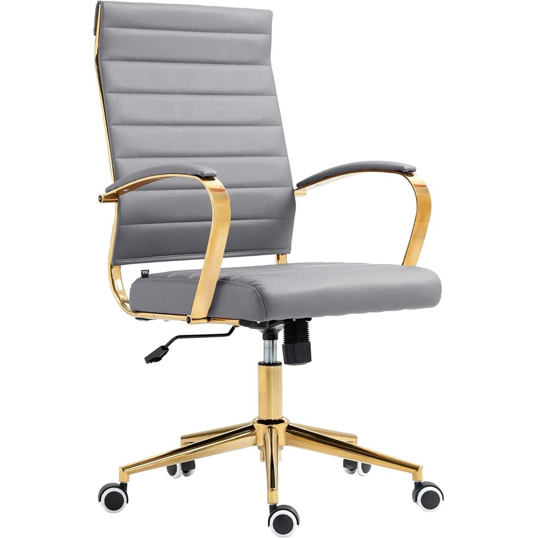 Sedia per Ufficio KENNETH, Elegante e Moderna, Struttura in Metallo, Pelle Grigia