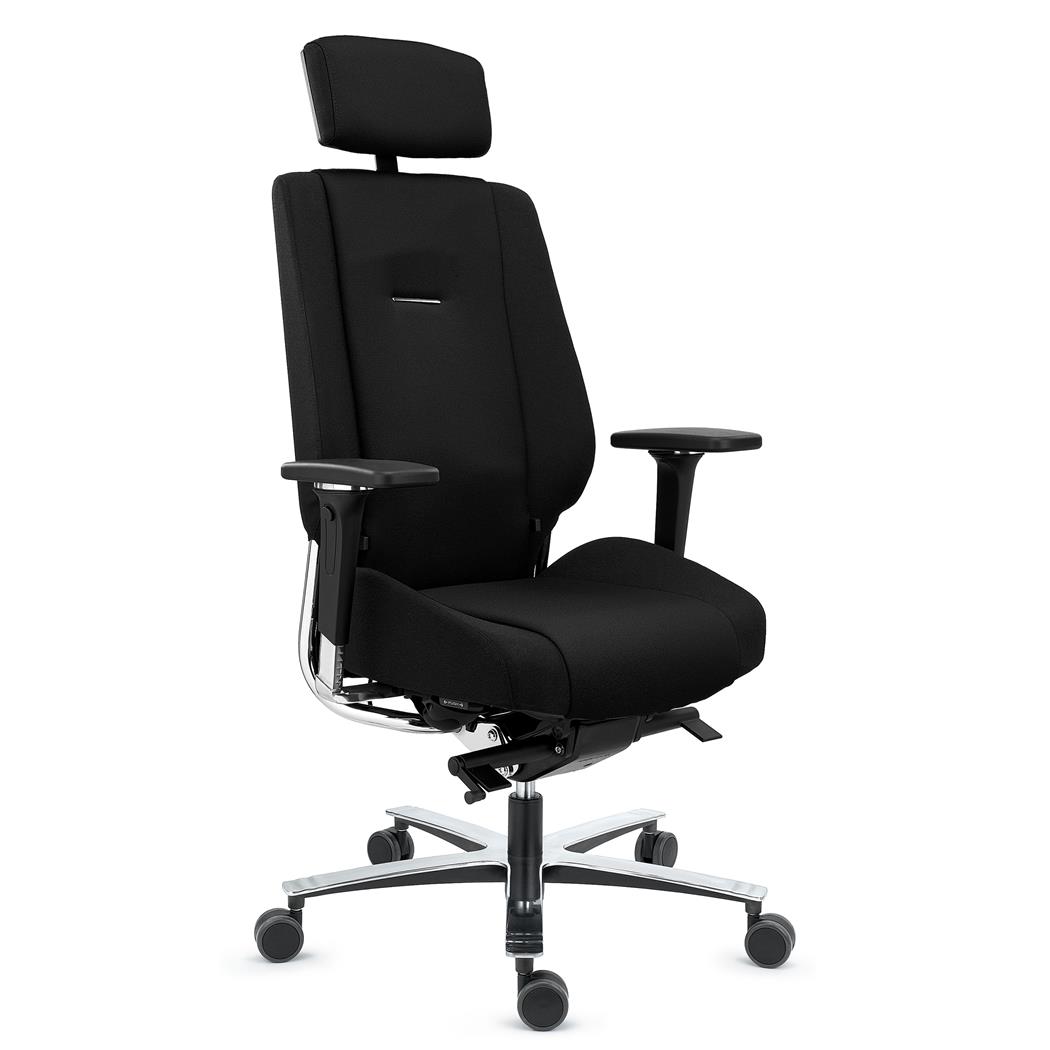 Sedia Ergonomica KRATOS, Alta Gamma, Massimo Comfort, Certificata Uso 24h, Tessuto Nero