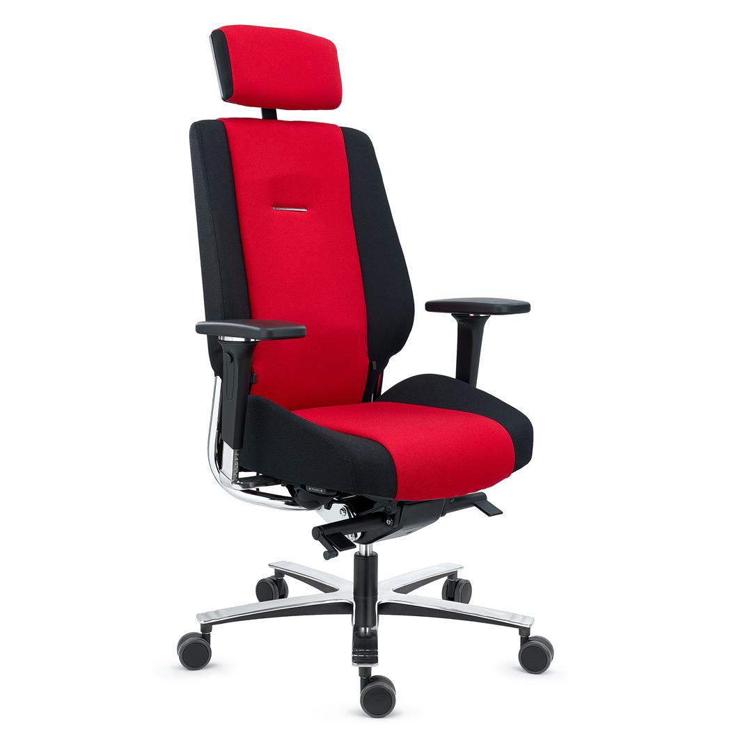 Sedia Ergonomica KRATOS, Alta Gamma, Massimo Comfort, Certificata Uso 24h, Tessuto Nero e Rosso