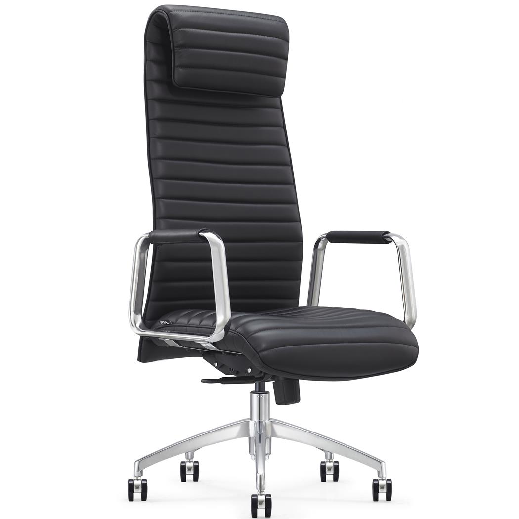 Poltrona di Design ASPERA, Ergonomica, Struttura in Metallo, Rivestimento in Vera Pelle, Nero