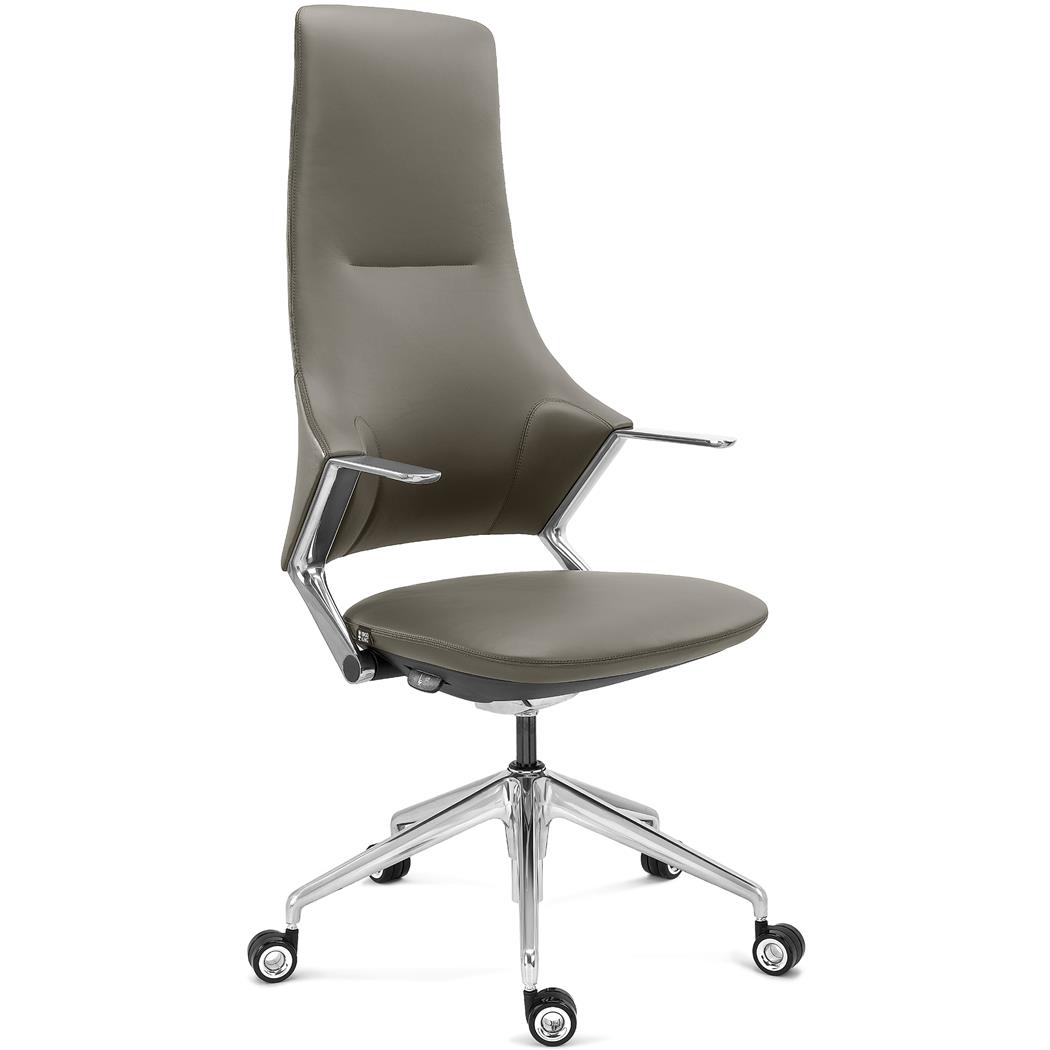 Poltrona per Ufficio BOHÈME, Schienale Alto, Design Futuristico ed Esclusivo, Vera Pelle, Grigio