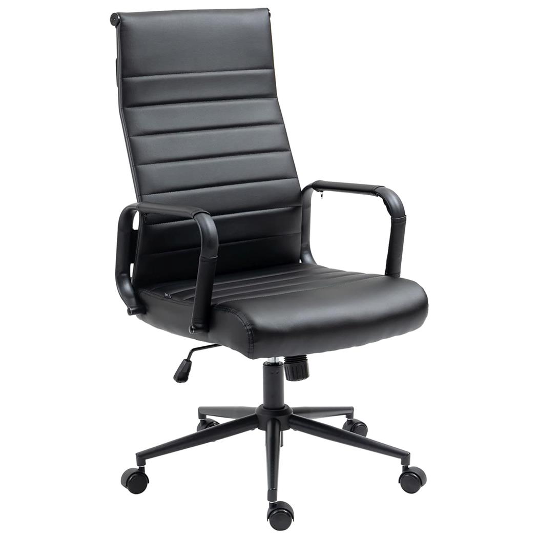 Sedia da Ufficio KOLMU, Design Accattivante, Struttura in Metallo Nero, in Pelle Nera
