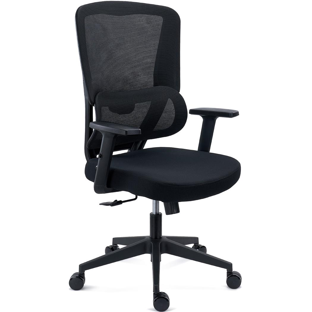Sedia Ergonomica SUPRA, Confortevole, Supporto Lombare, Rete Traspirante e Tessuto, Nero