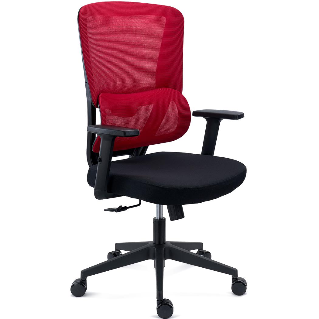 Sedia Ergonomica SUPRA, Confortevole, Supporto Lombare, Rete Traspirante e Tessuto, Rosso
