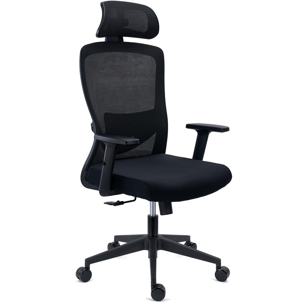 Sedia Operativa NOTE PRO, Ergonomica, Poggiatesta, Supporto Lombare Regolabile, Rete e Tessuto, Nero