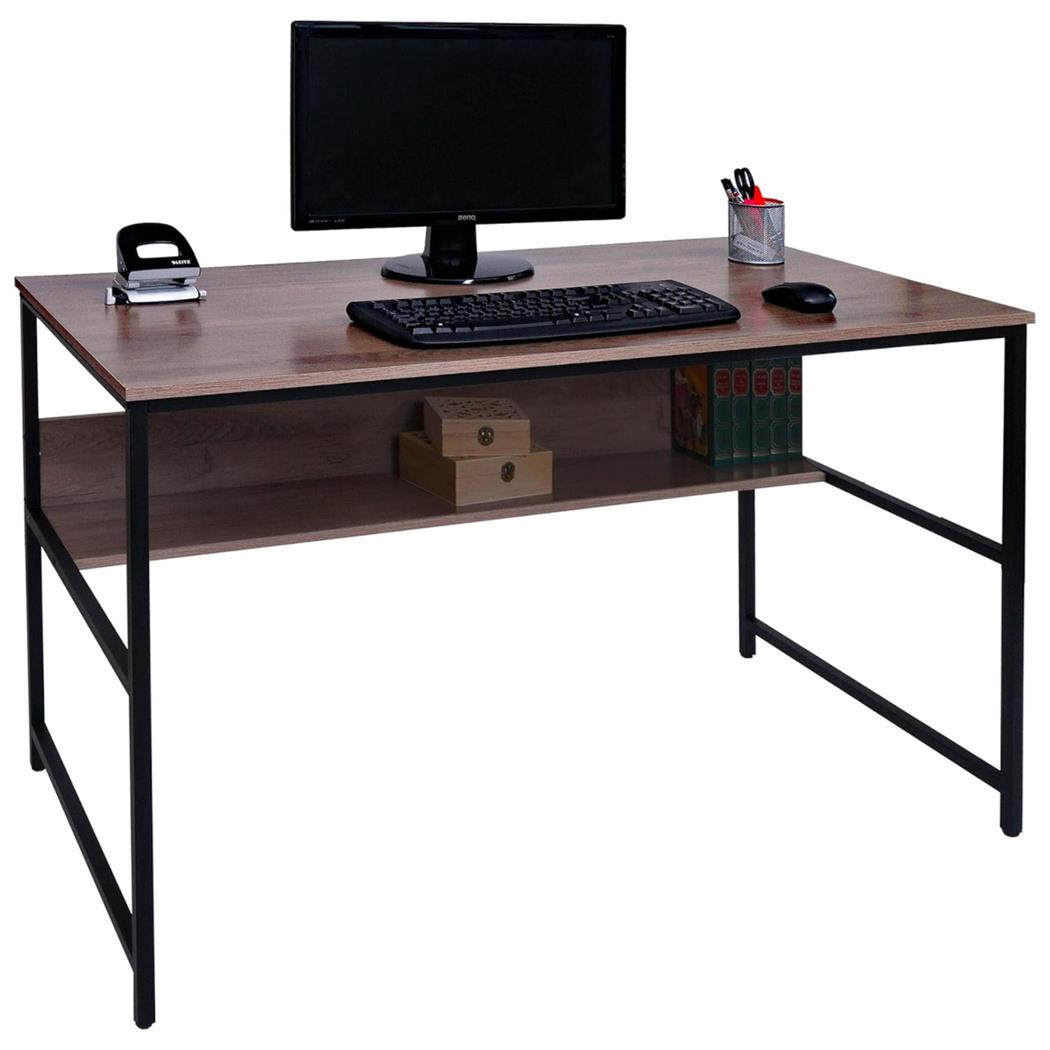 Scrivania per PC EVOKE, 120x60x78cm, Telaio in Acciaio Nero, Piano in Legno Colore Faggio