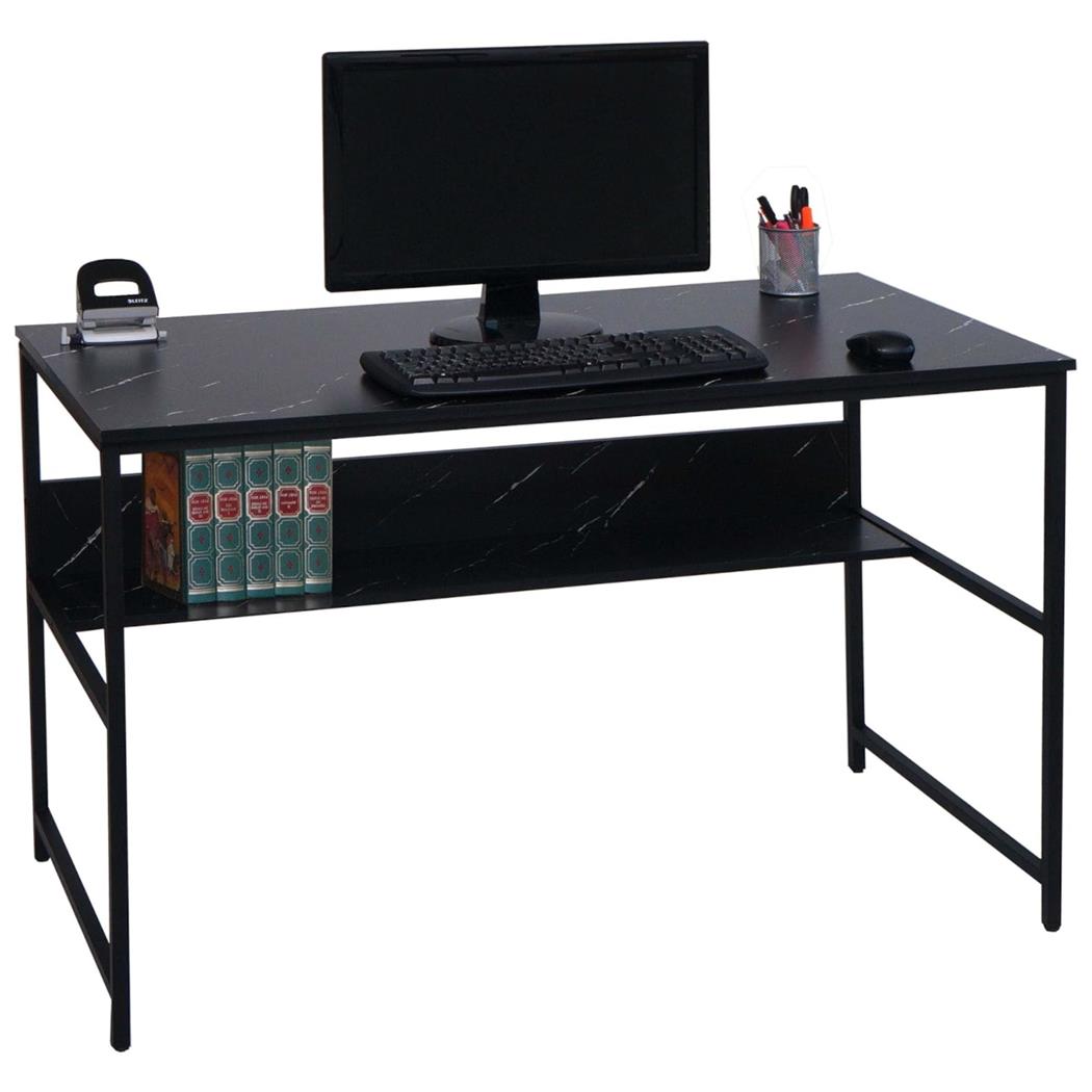 Scrivania per PC EVOKE, 120x60x78cm, Telaio in Acciaio Nero, Piano in Legno Colore Nero effetto Marmo