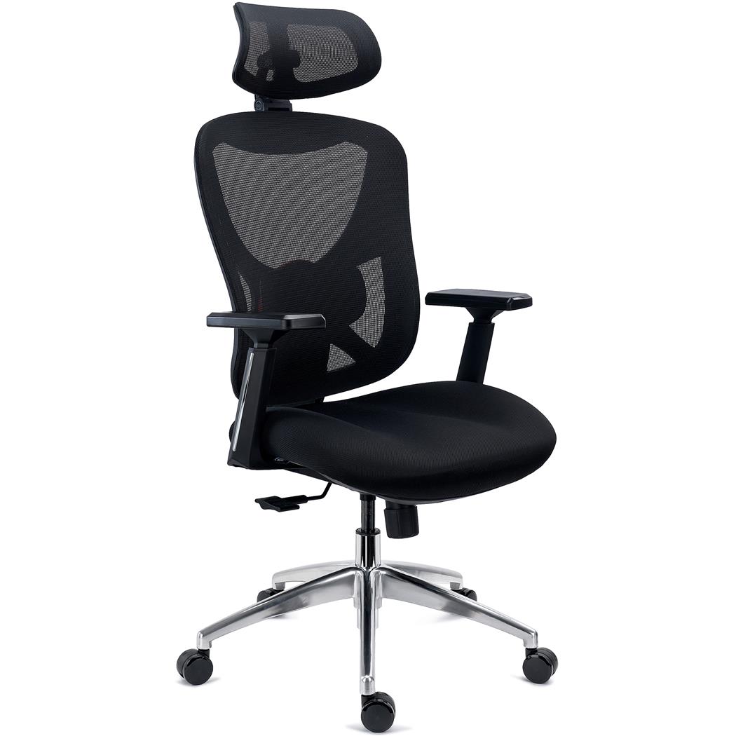 Sedia Ergonomica URUS, Schienale Regolabile in Altezza, Supporto Lombare, Base in Metallo, Nero