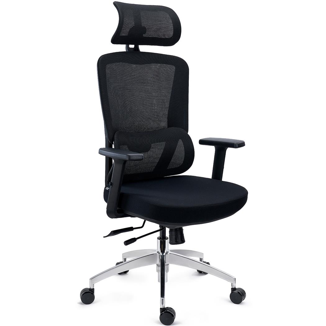 Sedia Ergonomica SUPRA MAX, Regolazioni Avanzate, Poggiatesta, Rete Traspirante e Tessuto, Nero