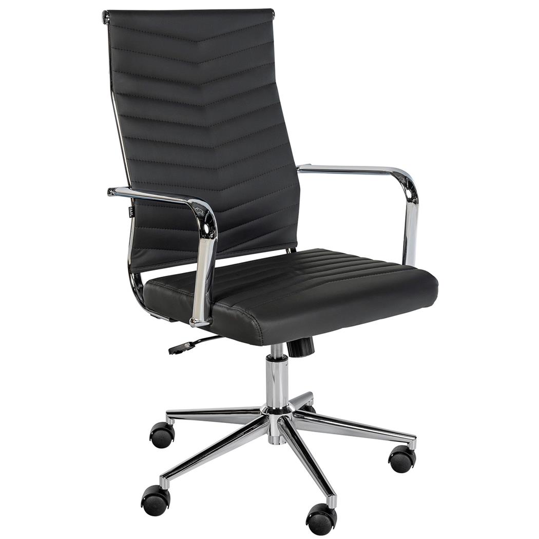 Sedia da Ufficio KOBE, Elegante e Moderna, Struttura in Metallo, Pelle Nera